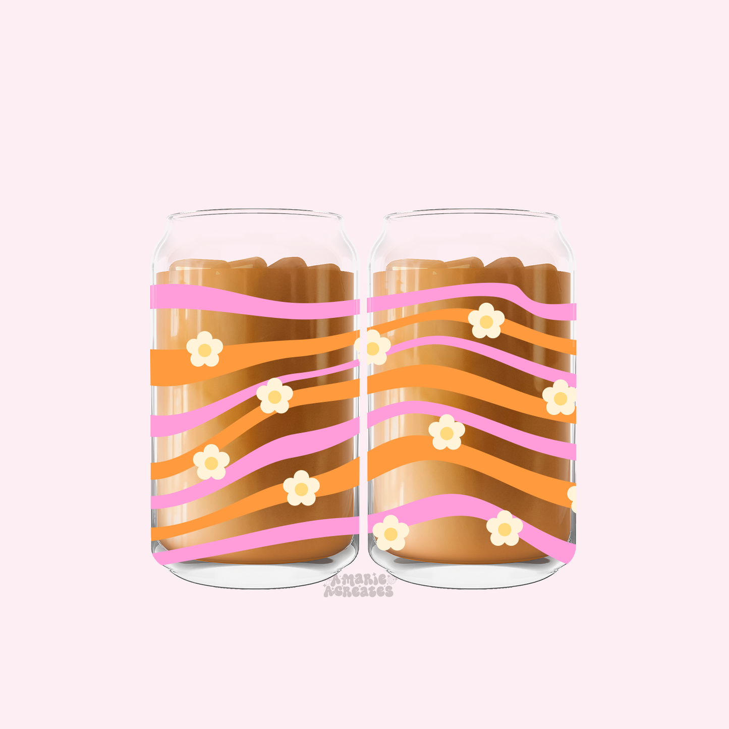 Daisy Stripes Glass Cup