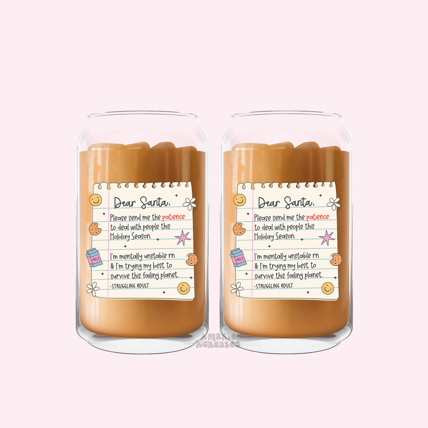 Dear Santa, Struggling Adult Glass Cup