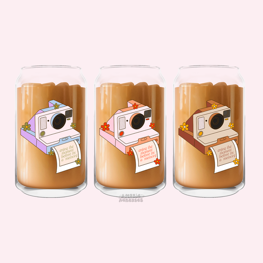 Enjoy The Moment | Retro Camera | Glass Cup