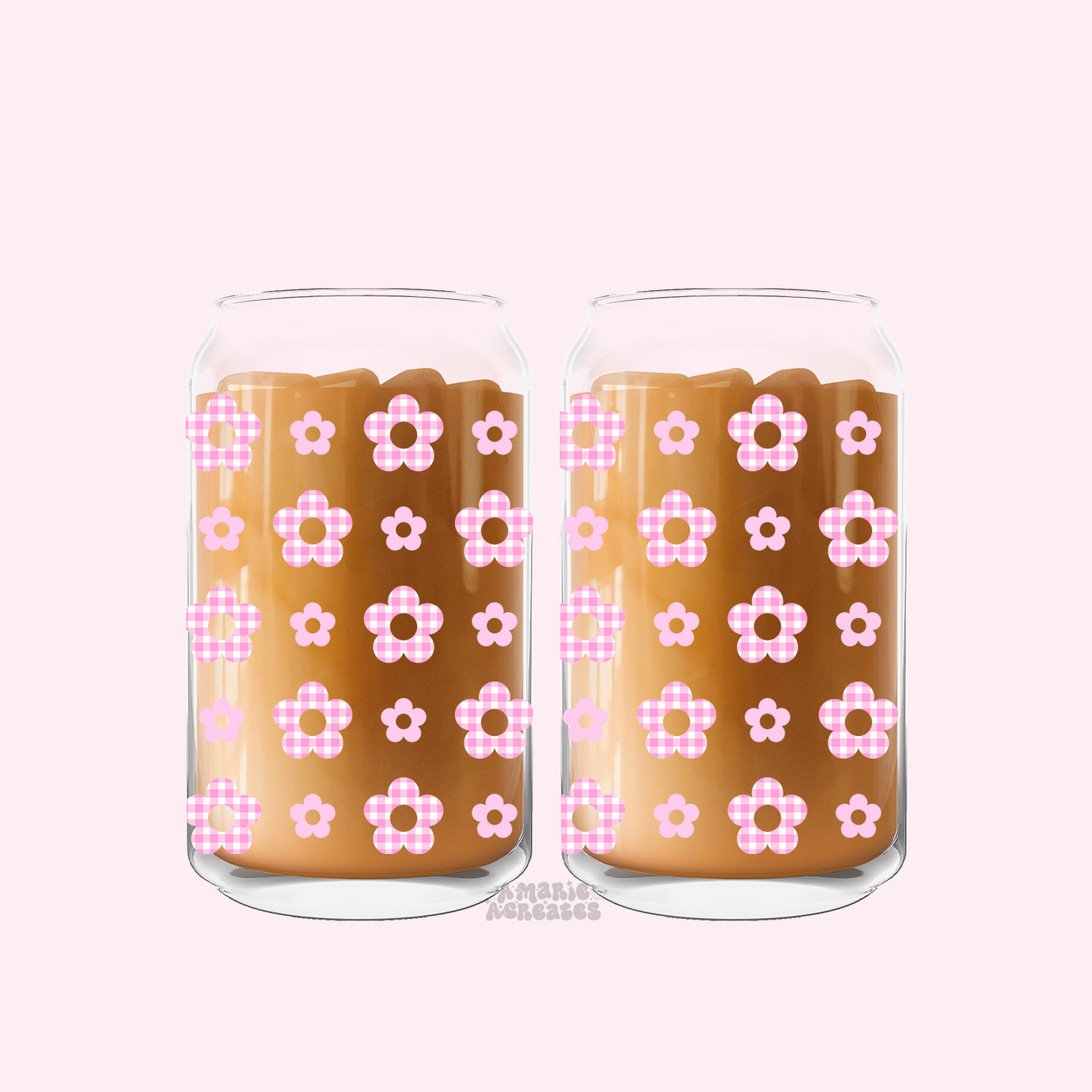 Gingham Flowers Glass Cup