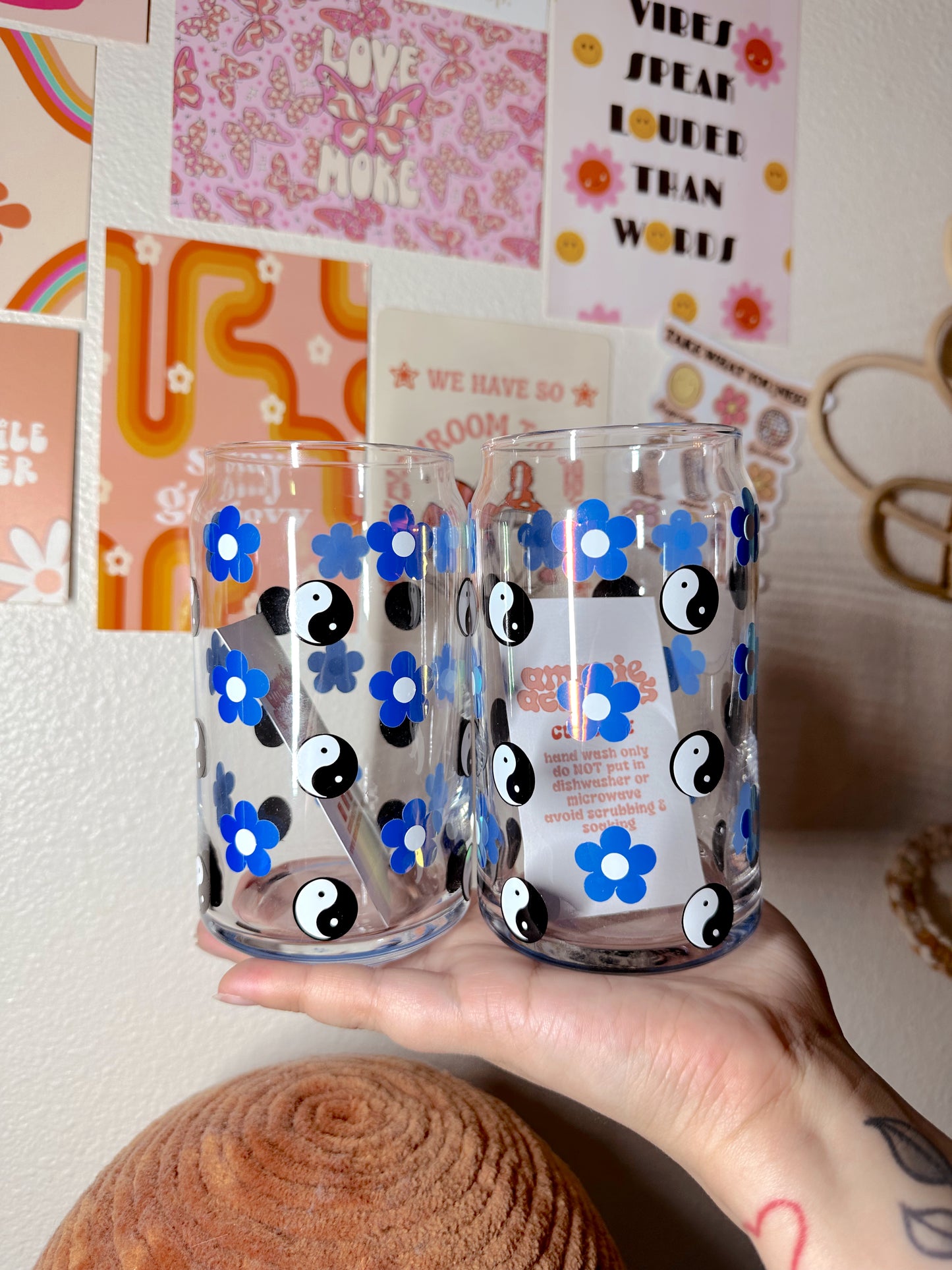 Floral Yin Yang Glass Cup