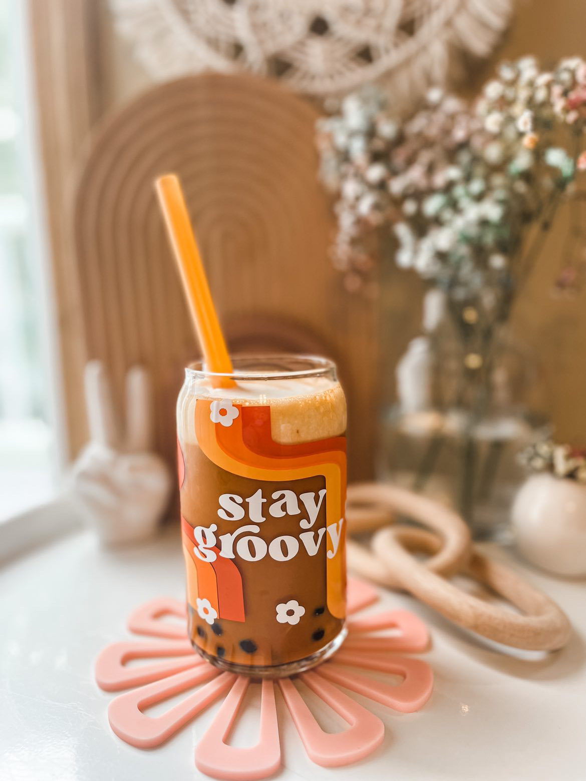 Stay Groovy | Daisy Retro Wrap | Glass Cup