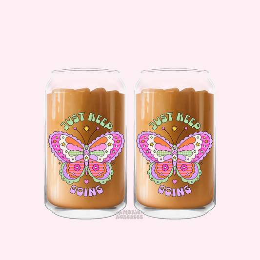 Just Keep Going Butterfly Glass Cup