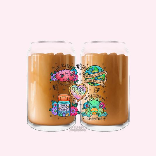 Mental Health Tattoo Glass Cup