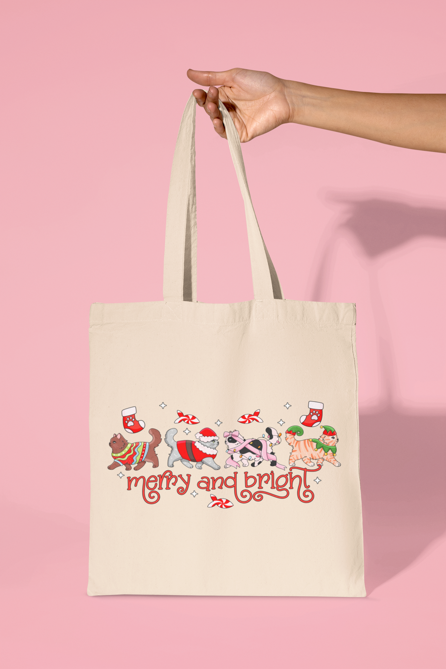 Merry & Bright Christmas Kittens Tote Bag