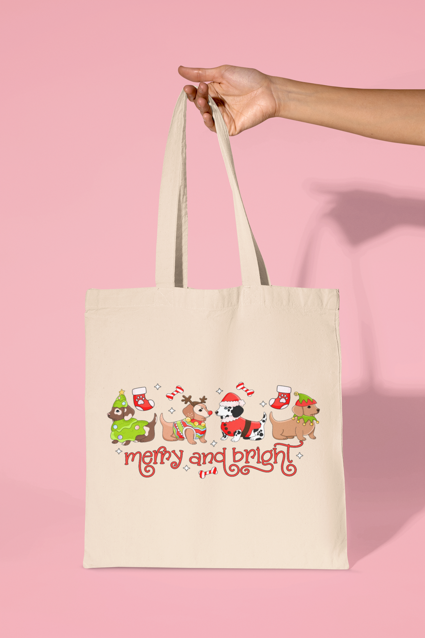 Merry & Bright Christmas Pups Tote Bag