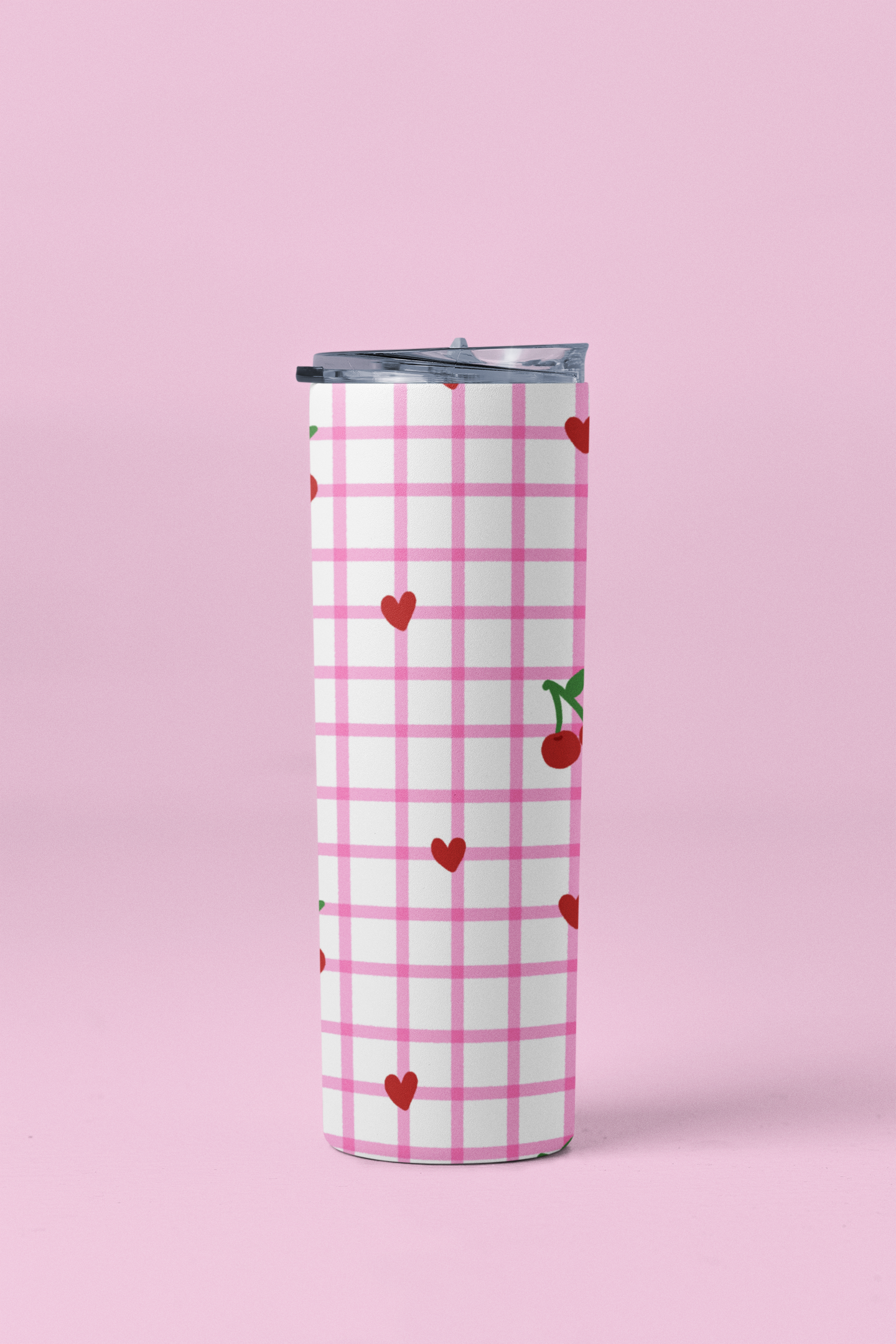 Gingham Cherry & Hearts Tumbler