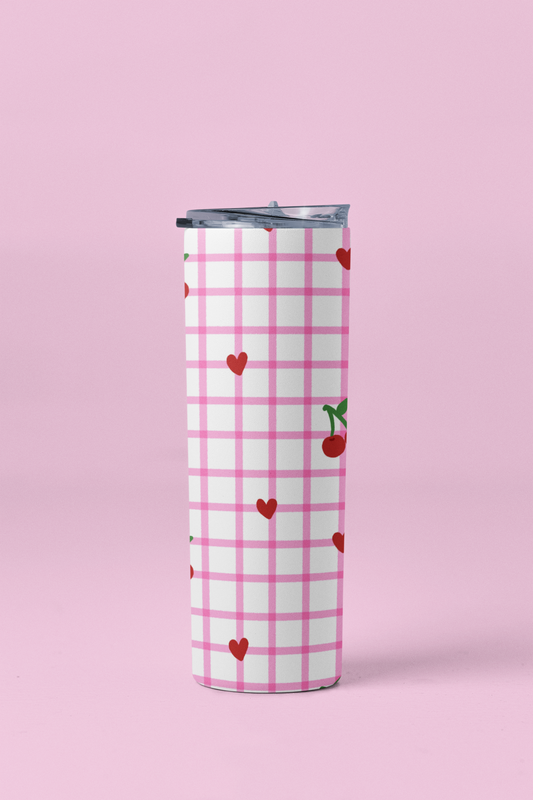 Gingham Cherry & Hearts Tumbler