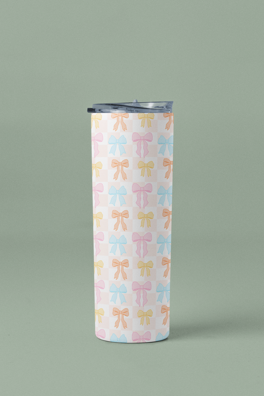 Spring Pastel Bow Checkered Tumbler