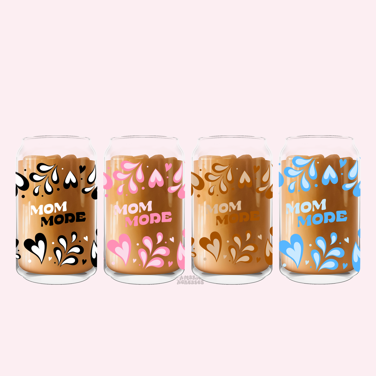 Mom Mode Retro Hearts Glass Cup