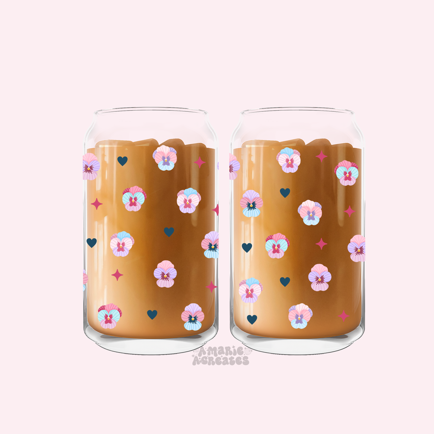 Pansy Flowers Glass Cup