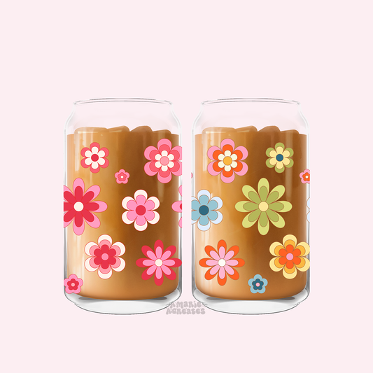 Retro Flowers Glass Cup
