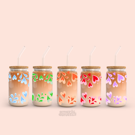 Retro Hearts Glass Cup