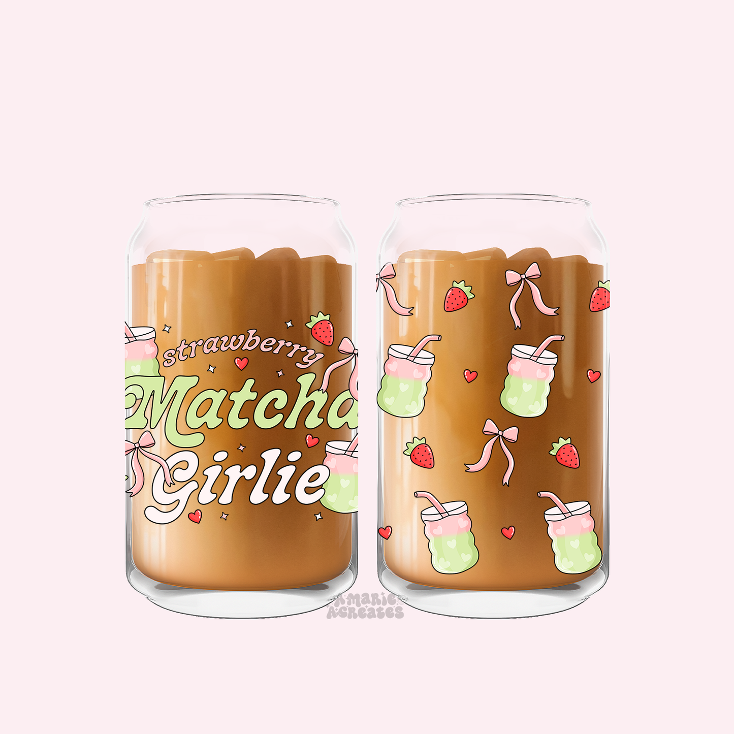 Strawberry Matcha Girlie Glass Cup