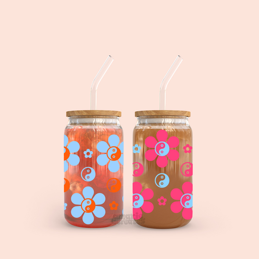 Yin Yang Flowers Glass Cup