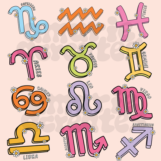 Zodiac Sign Daisy Glass Cup