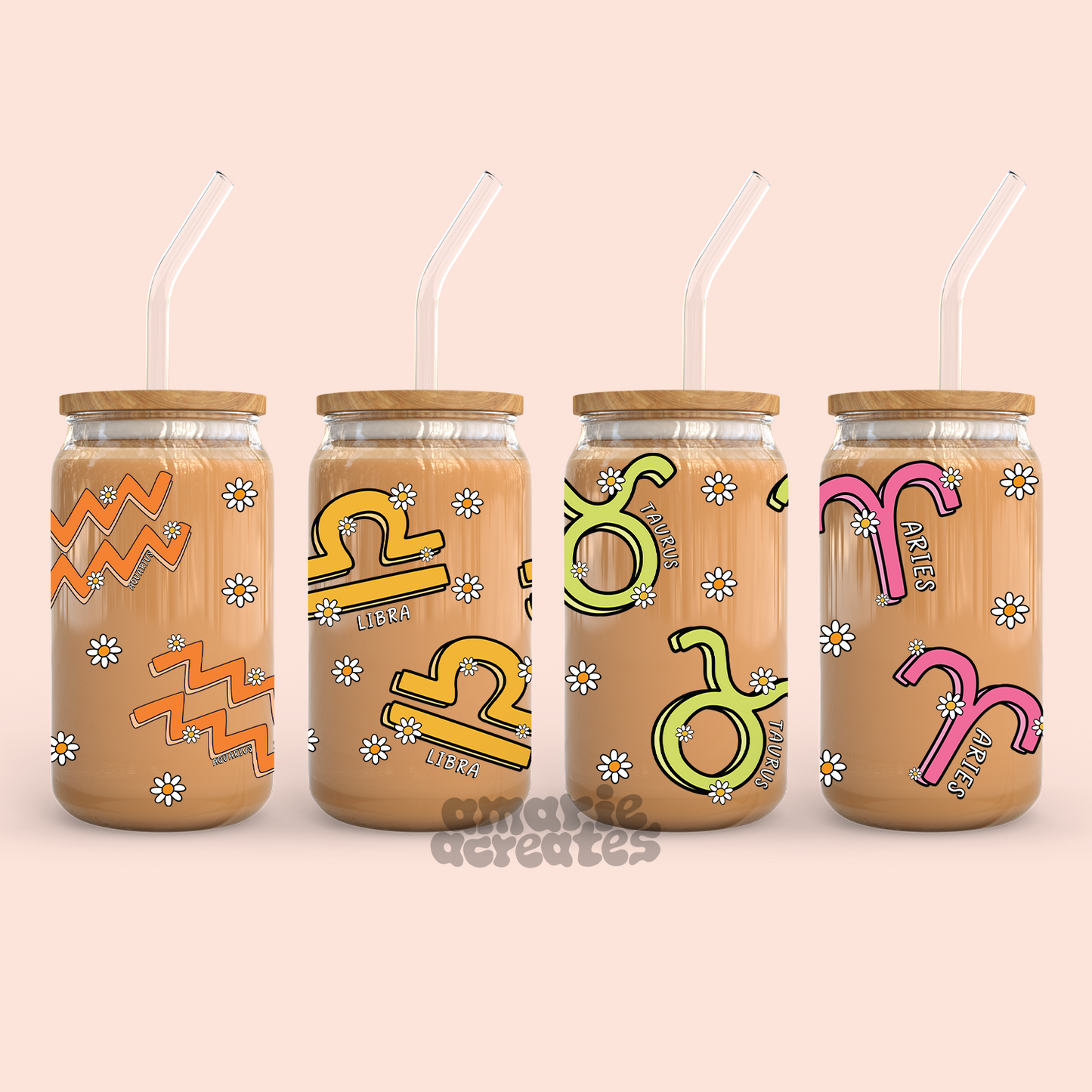 Zodiac Sign Daisy Glass Cup