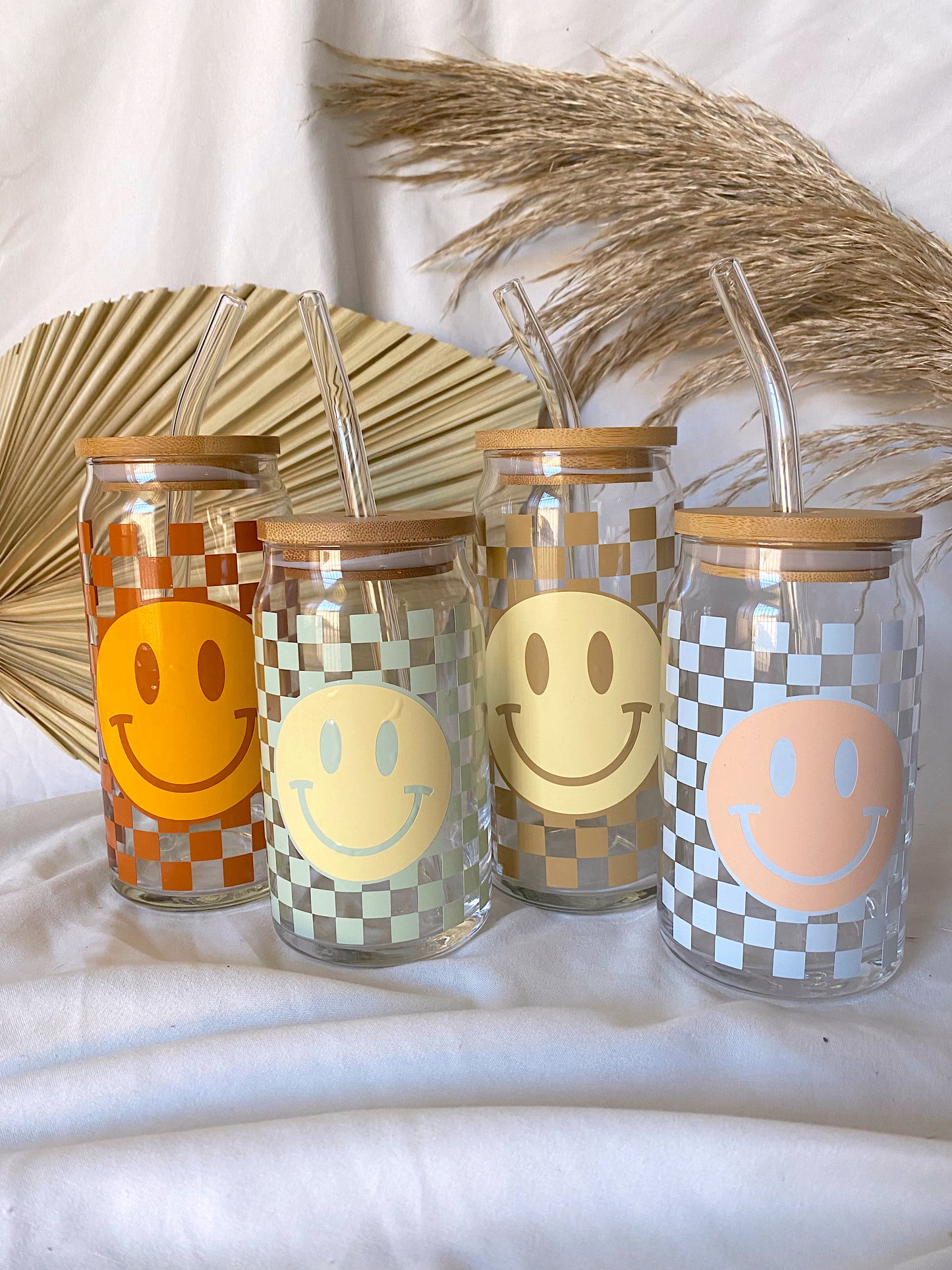 You Make Me Happy | Smiley Face Checkered | Glass Cup