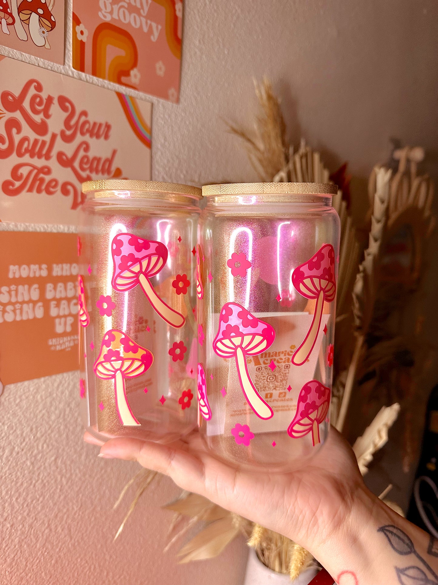 Retro Floral Mushy Glass Cup
