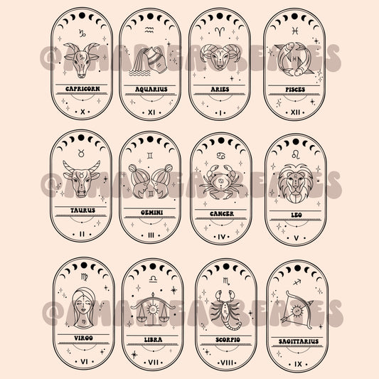 Zodiac Astrology Sign Glass Cups