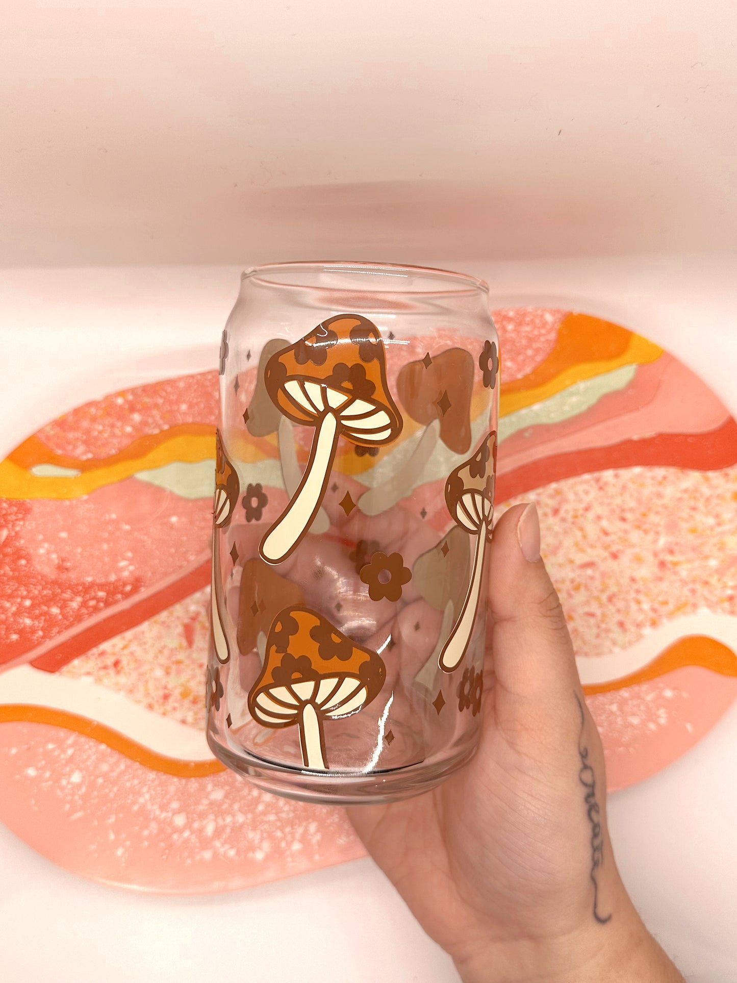 Retro Floral Mushy Glass Cup