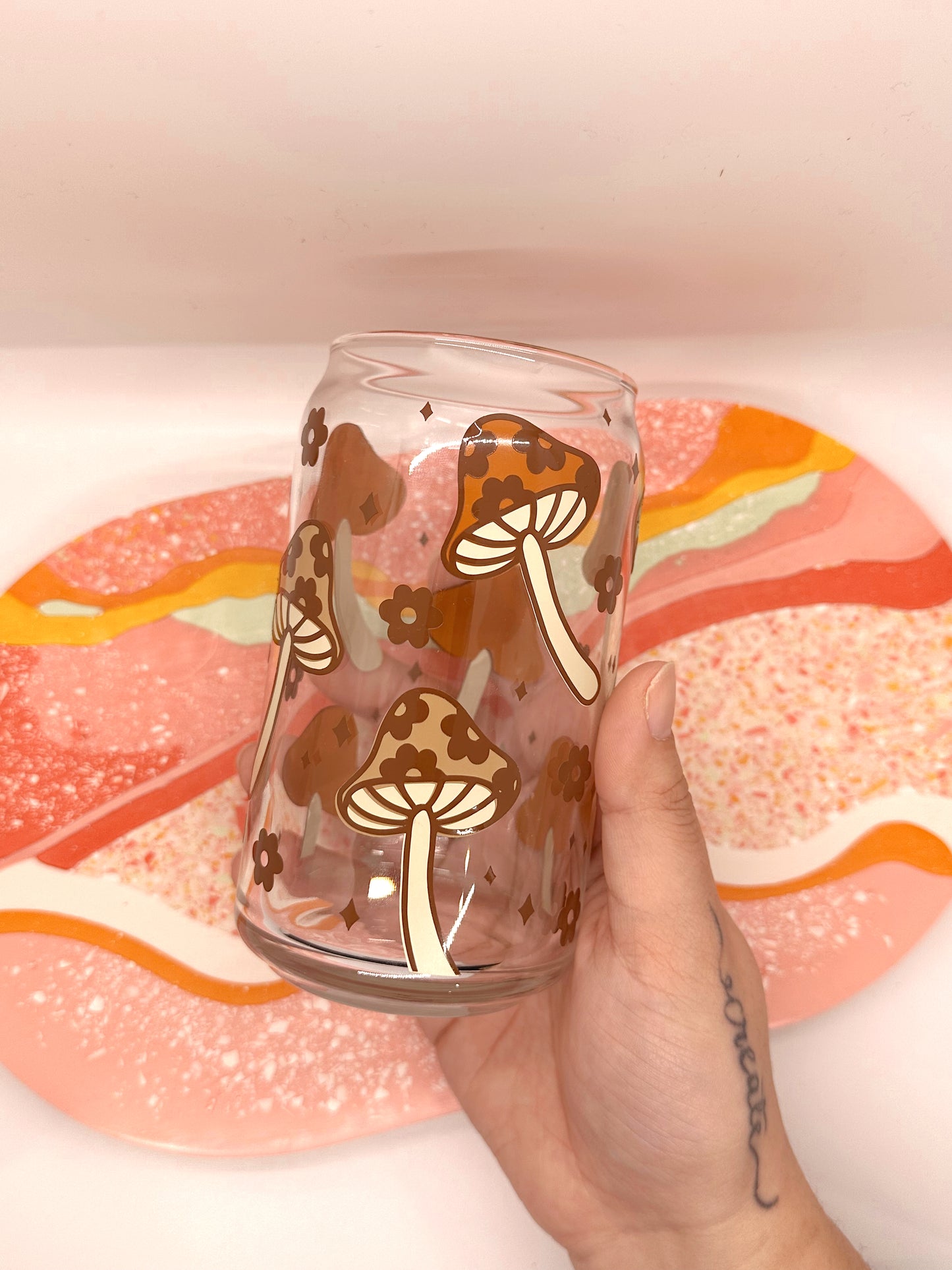 Retro Floral Mushy Glass Cup