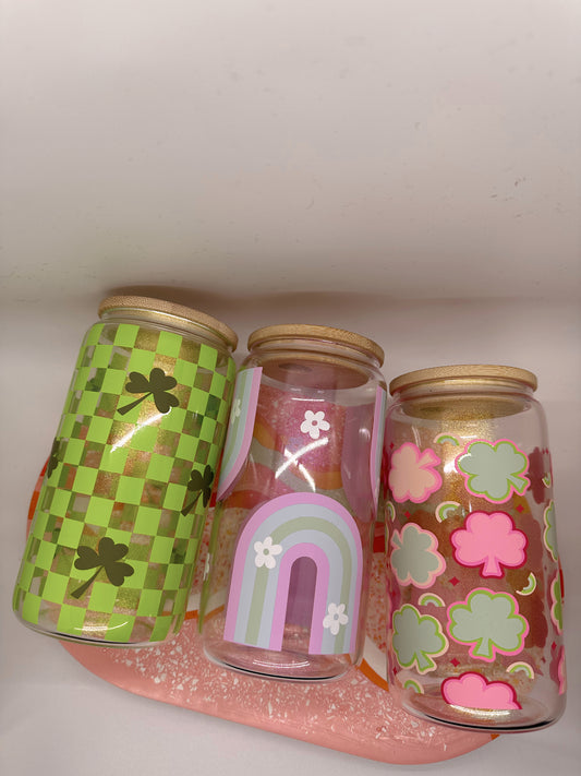 Checkered Four Leaf Clover Glass Cup