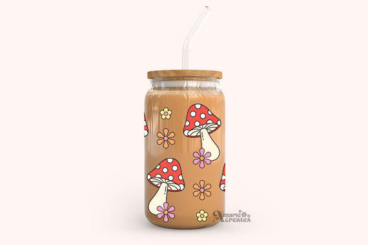 70s Retro Mushrooms Glass Cup