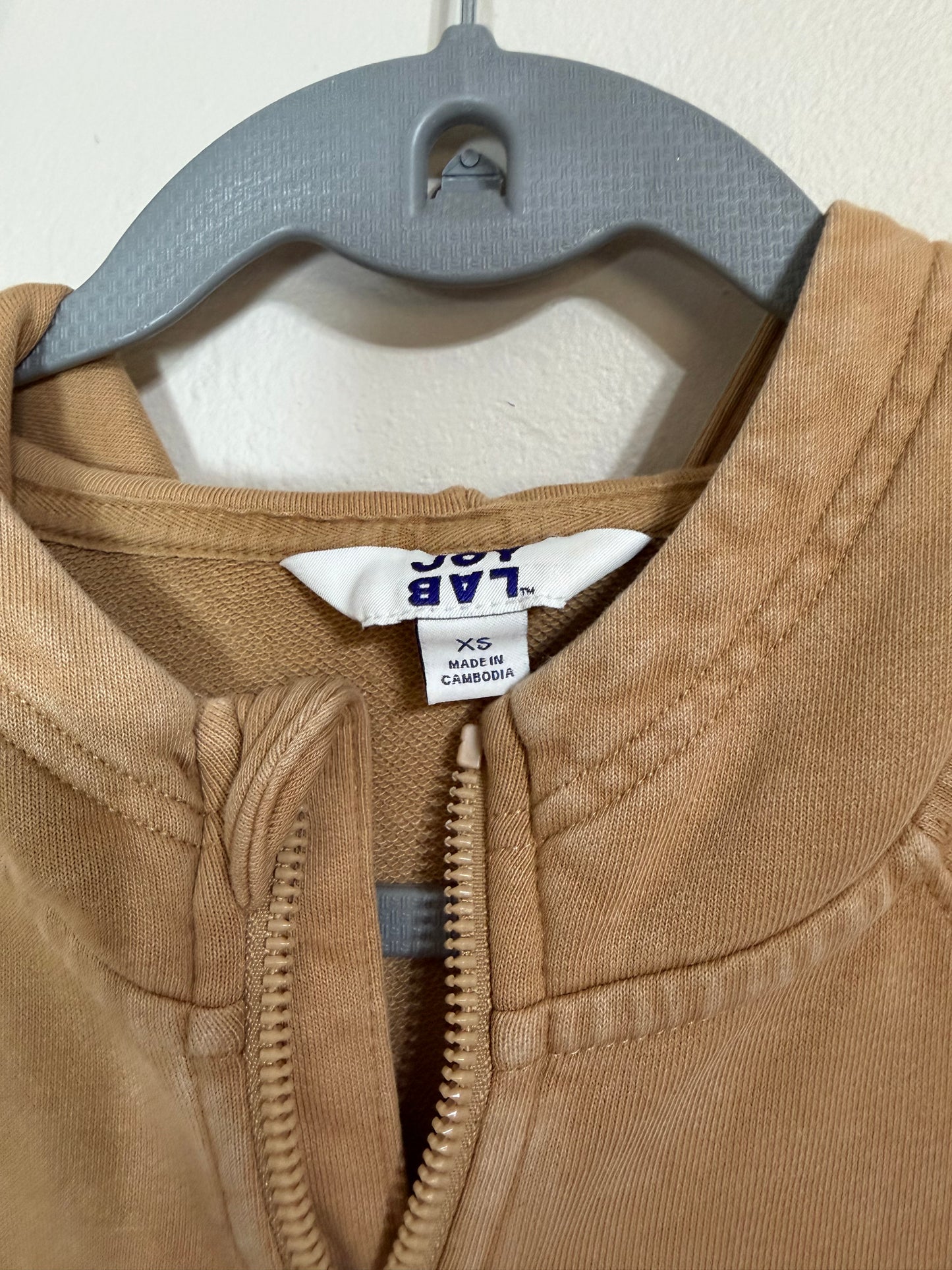 XS Tan Quarter Zip Cropped Hoodie