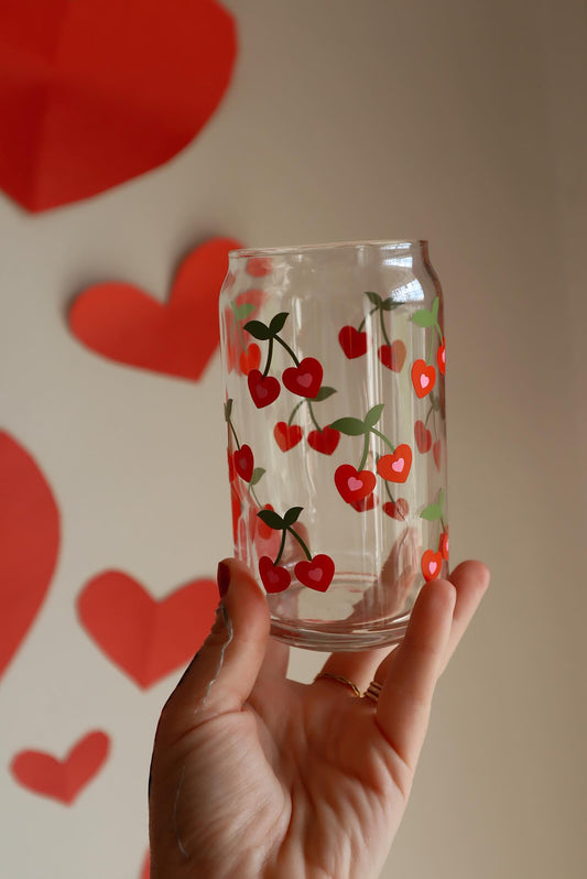 Cherry Hearts Glass Cup