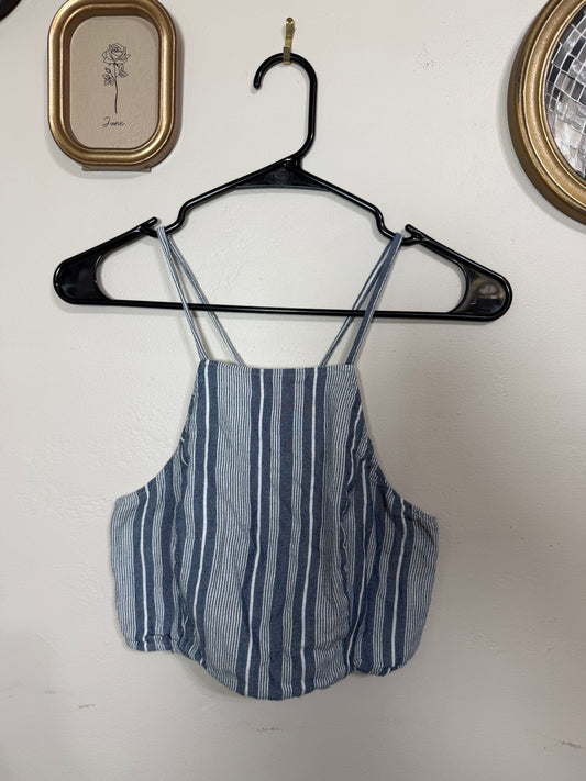 Medium Blue White Striped Tank Top