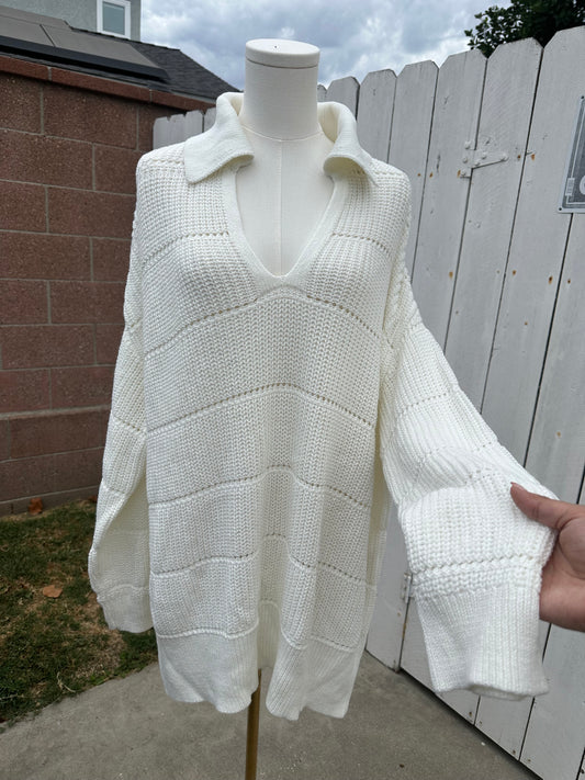 2X White Chunky Sweater