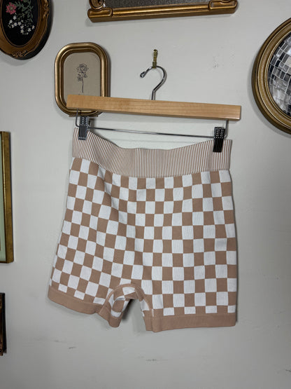 L/XL Neutral Checkered Biker Shorts