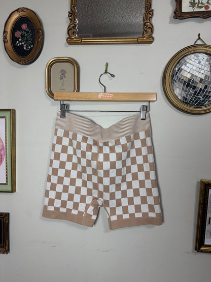 L/XL Neutral Checkered Biker Shorts