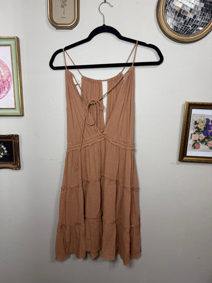 XS-Med Nude/Neutral Boho Tiered Mini Dress