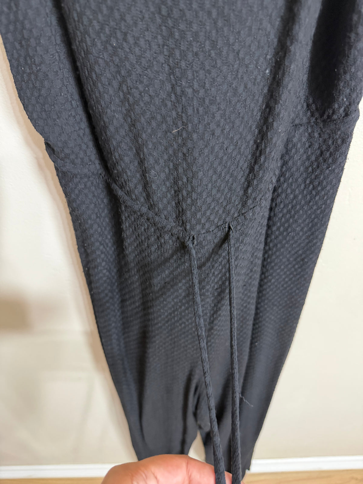 Small Black Cropped Aspen Knit Jumpsuit w/ Tie Waist