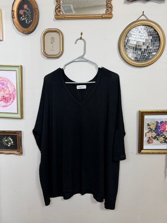 Medium Black VNeck Waffle Knit Top
