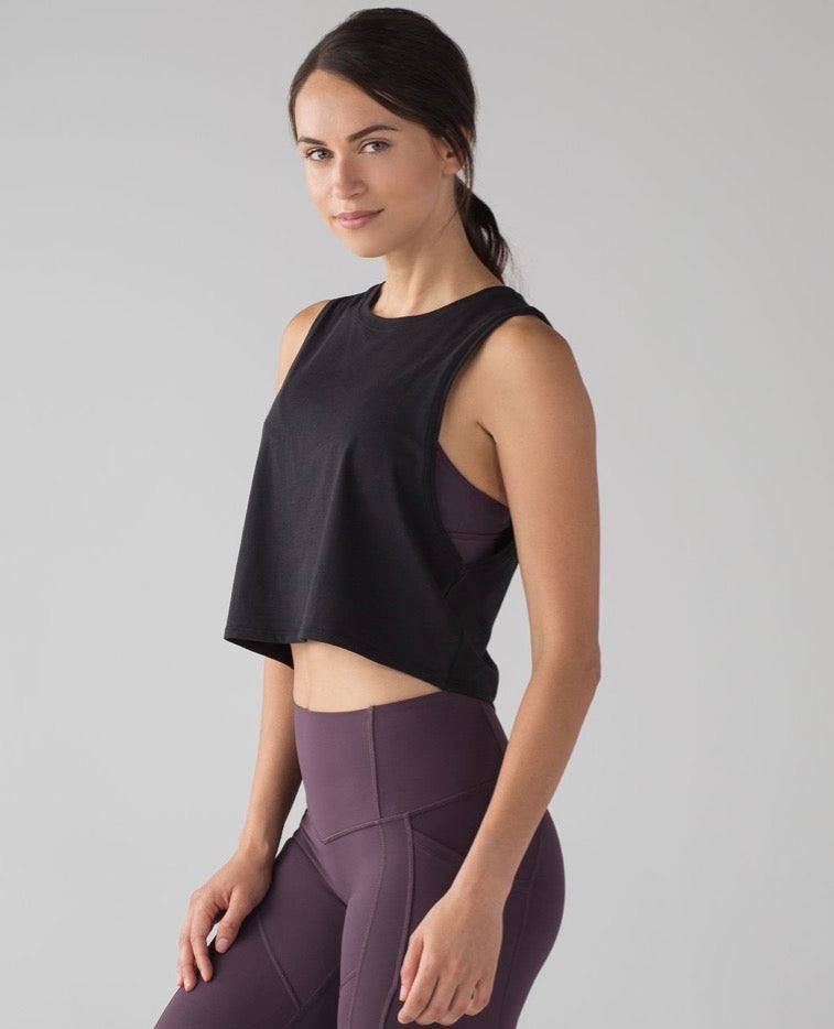 Best M/L Black Cut Back Crop Tank
