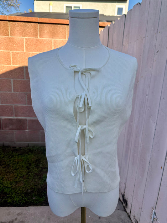 M/L Cream Ribbed Tie Top