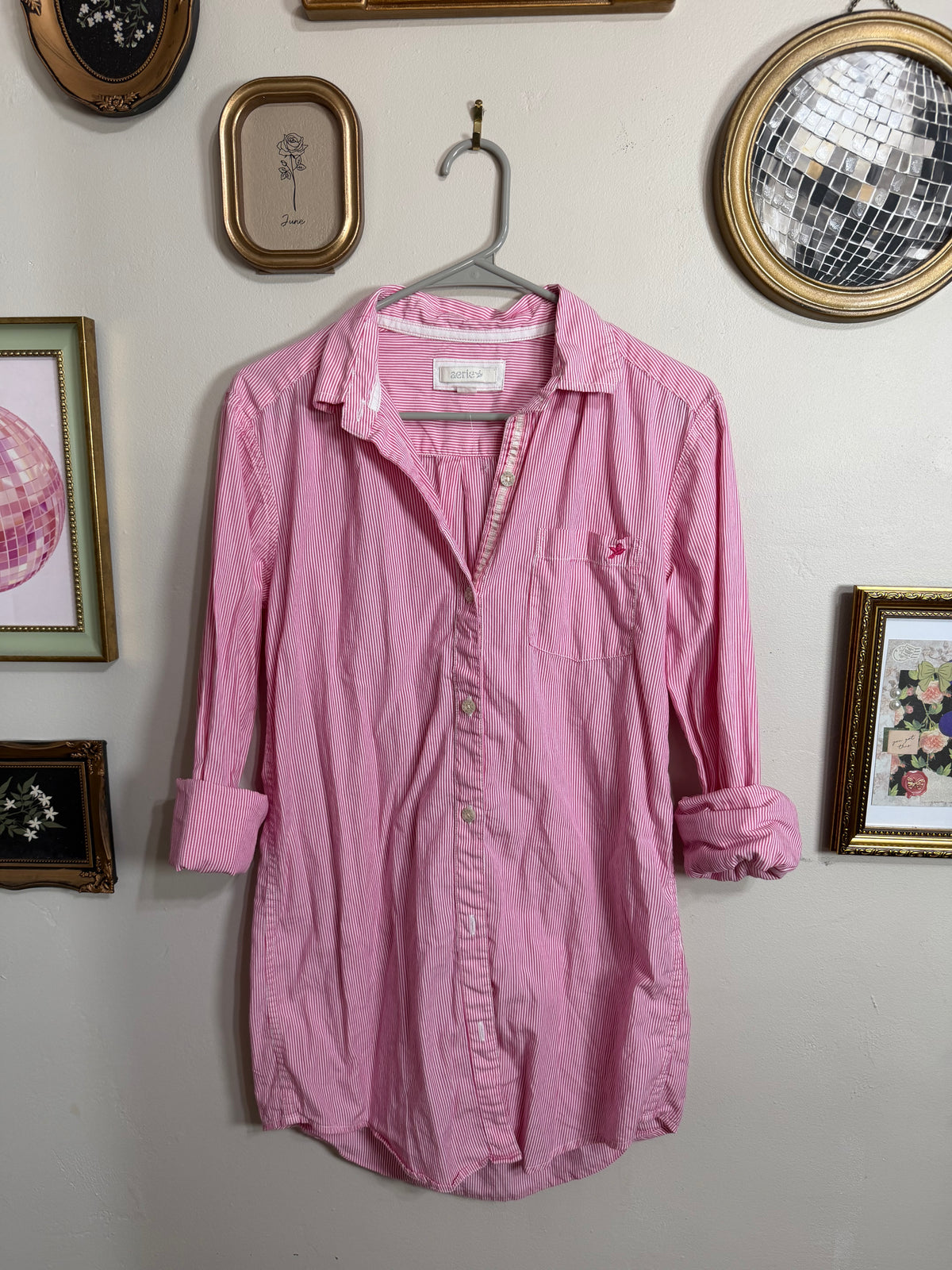 Small Pink White Pin Striped Button Up