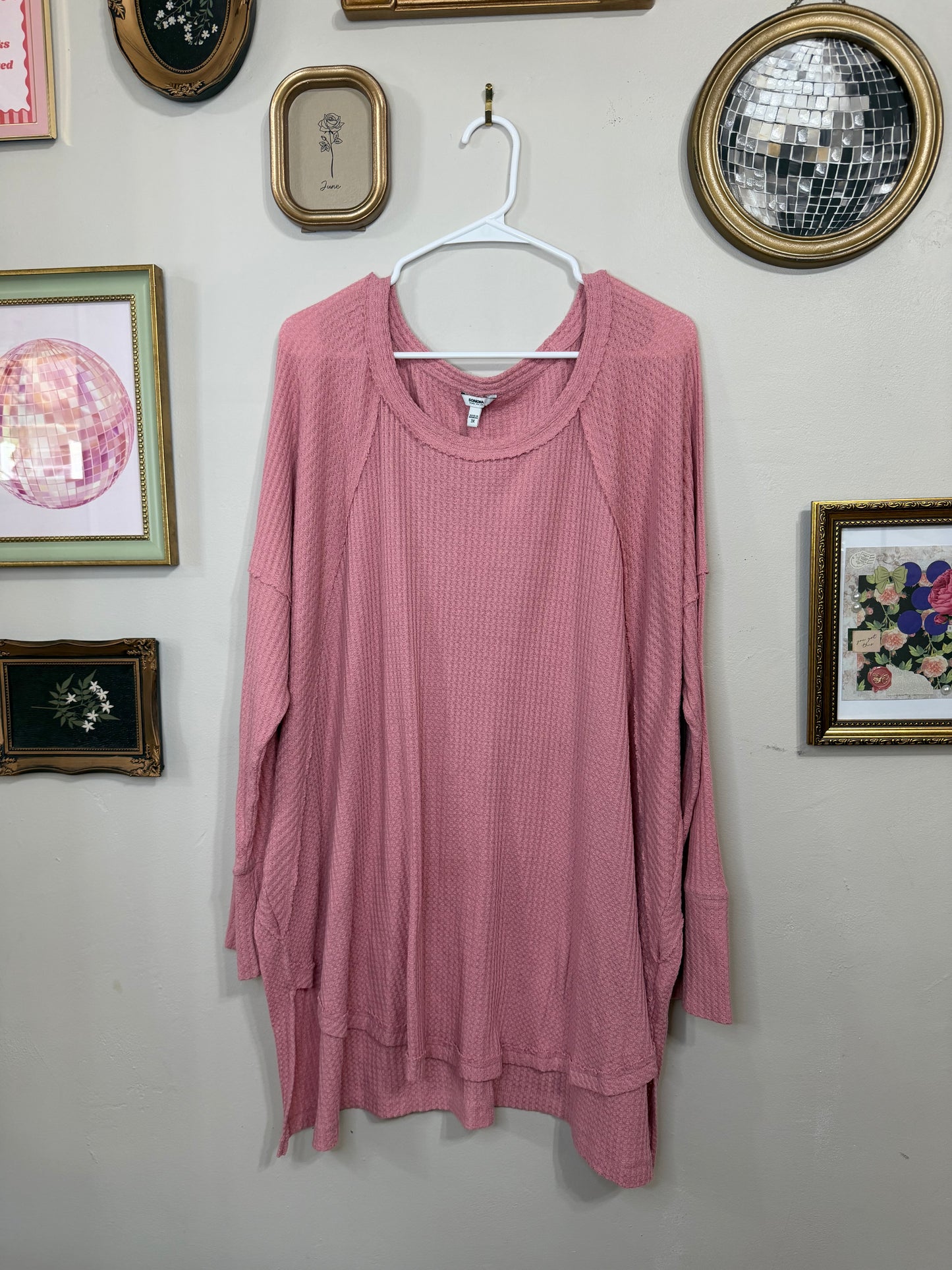 3x Pink Waffle Knit Long Sleeve