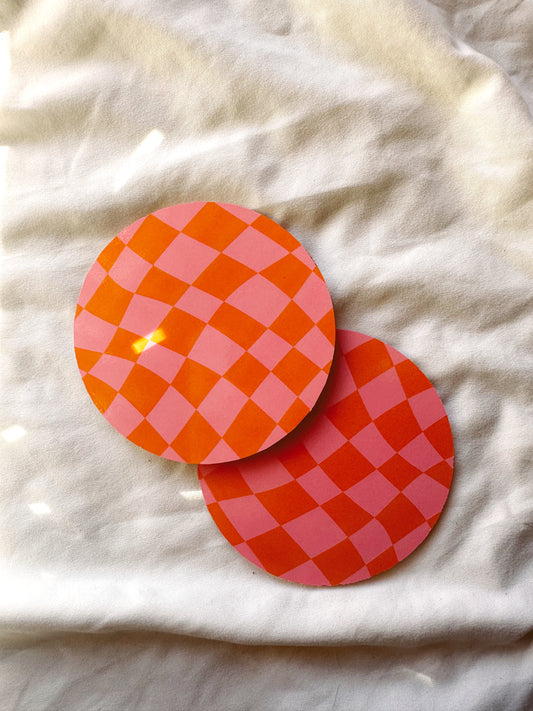 Orange/Pink Checkered | SET OF 2 | Coasters