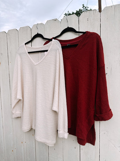 L/XL Burgundy Vneck Knit Top