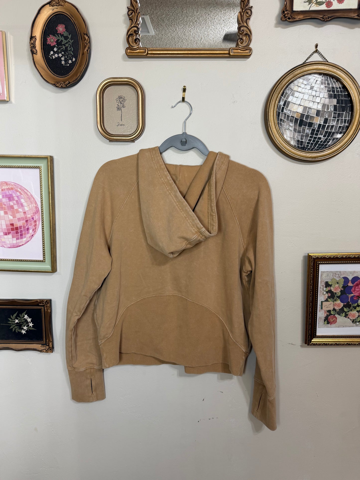 XS Tan Quarter Zip Cropped Hoodie