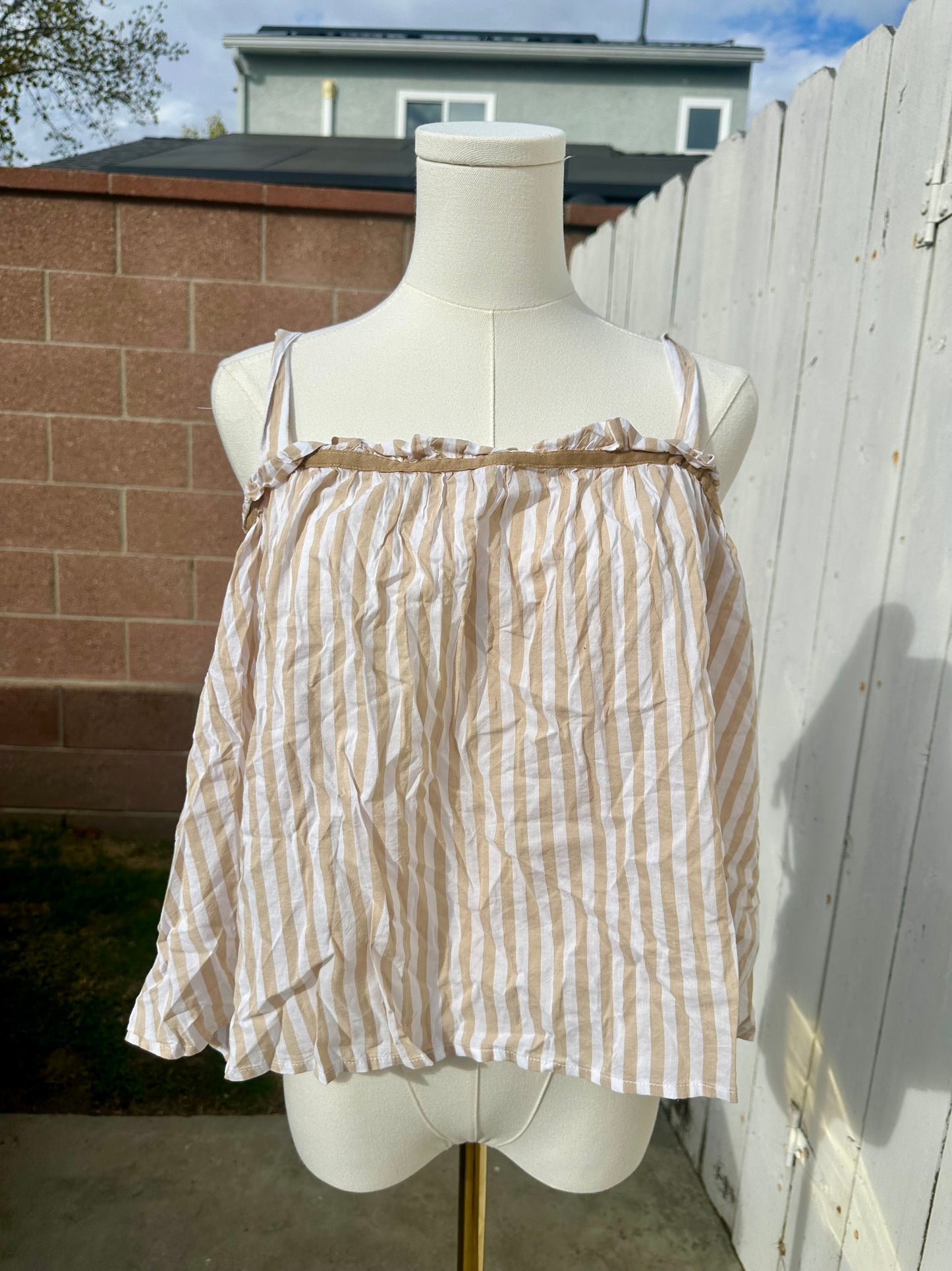 NWT L/XL Tan Striped Tie Tank Top