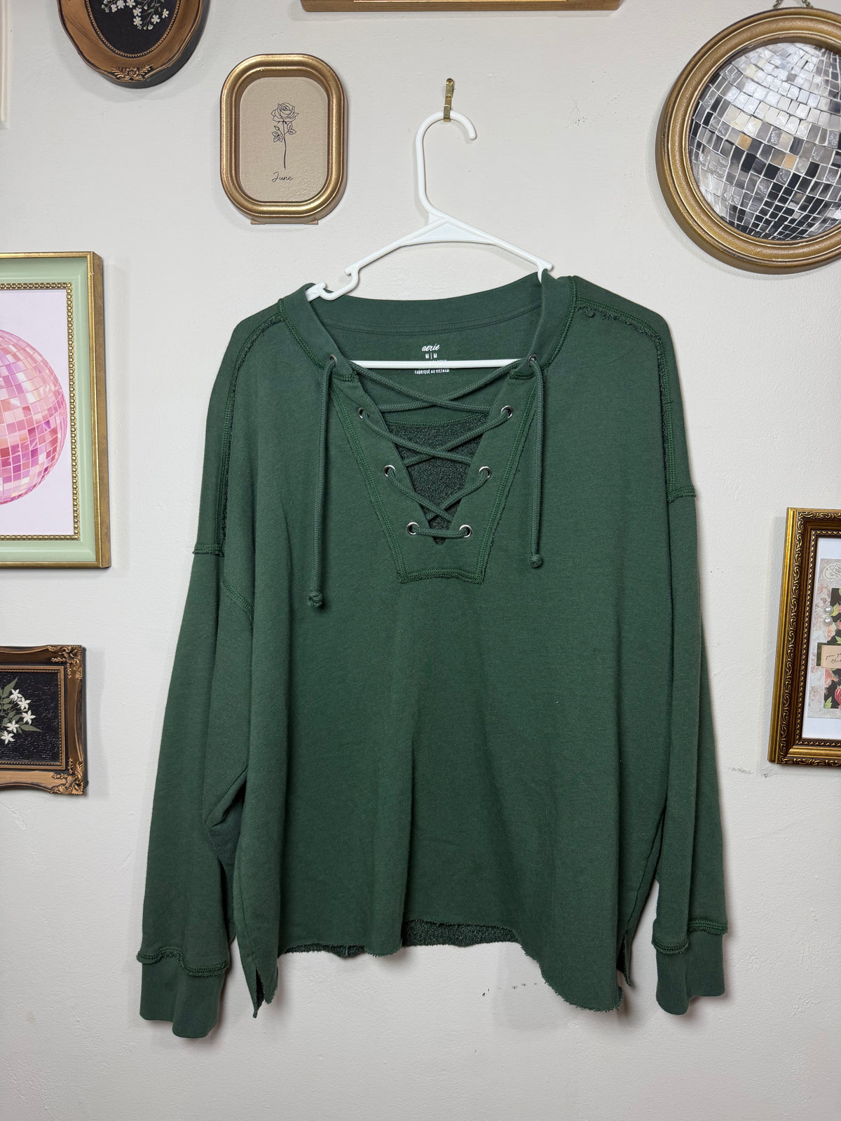 Medium Green Lace Up Sweater