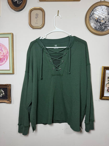 Medium Green Lace Up Sweater