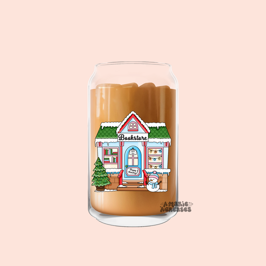 Winter Holiday Bookstore Glass Cup