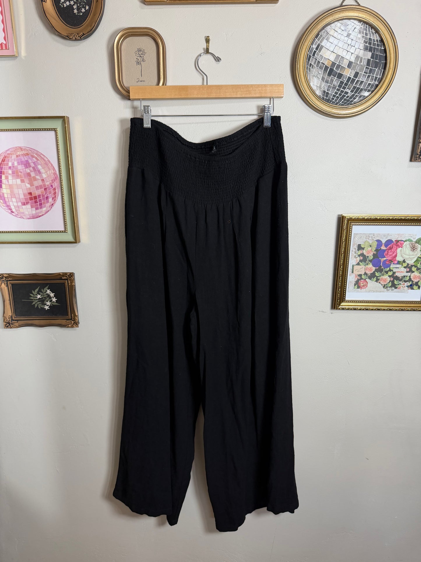 XXL Black Linen Pants w/ Smocked Waist