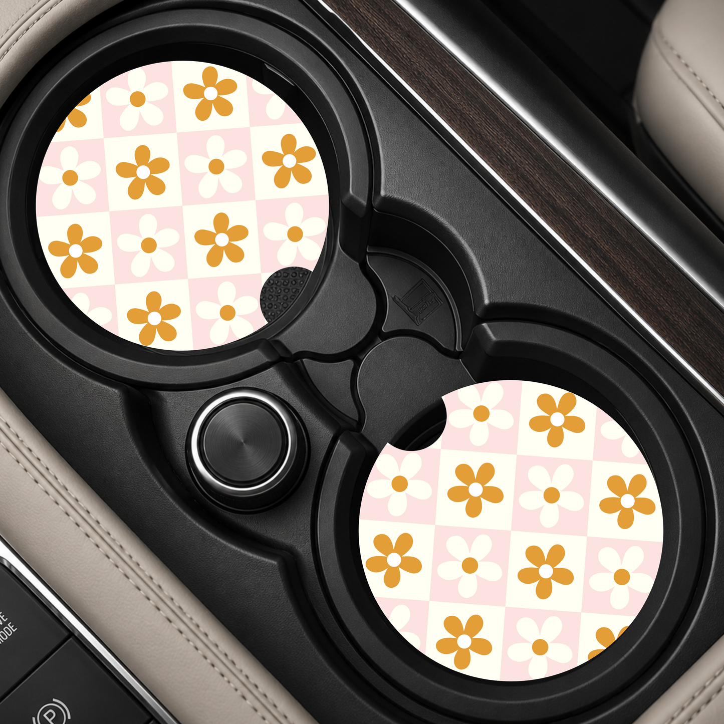 Checkered Daisy Car Coaster